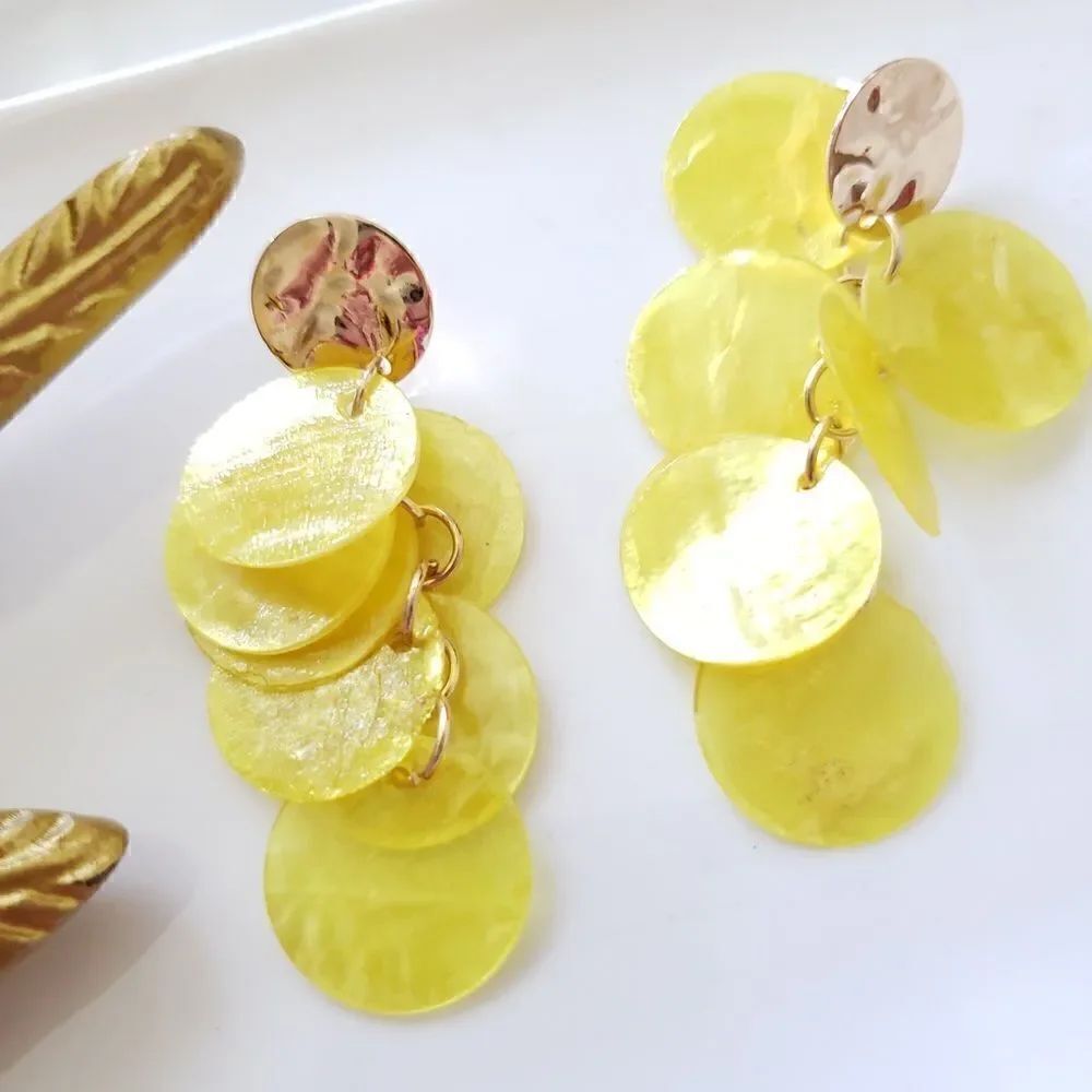 Zara Yellow Natural Shell Earrings - Picture 5 of 9